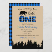 Blue Buffalo Kariert Lumberjack 1. Geburtstag Einladung (Vorne/Hinten)