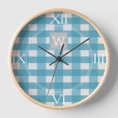 Blue Buffalo Kariert Monogram Clock Uhr (Vorderseite)