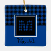 Blue Buffalo Kariert und Black Monogram und Name Keramikornament (Vorderseite)