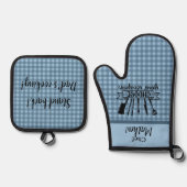 Blue Buffalo Kariert Vatertag - Koch Ofenhandschuh & Topflappen-Set (Vorderseite)