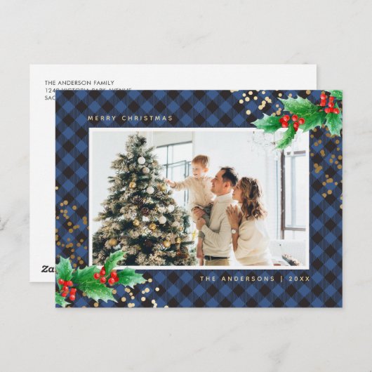 Blue Buffalo Kariert Watercolor Foto Weihnachten (Vorne/Hinten)