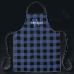 Blue Buffalo Karo Name & Initial Schürze<br><div class="desc">Blau Büffel Karo Schürze mit Ihrem ersten in blassblau und Nachname in weiß.</div>
