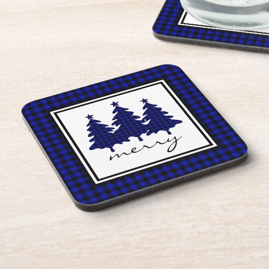 Blue Buffalo Karo Pine Trees Getränkeuntersetzer (Linke Seite)