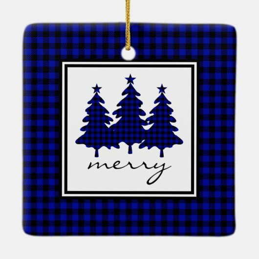 Blue Buffalo Karo Pine Trees Keramikornament (Rückseite)