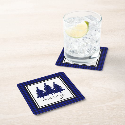 Blue Buffalo Karo Pine Trees Rechteckiger Pappuntersetzer (Vor Ort)