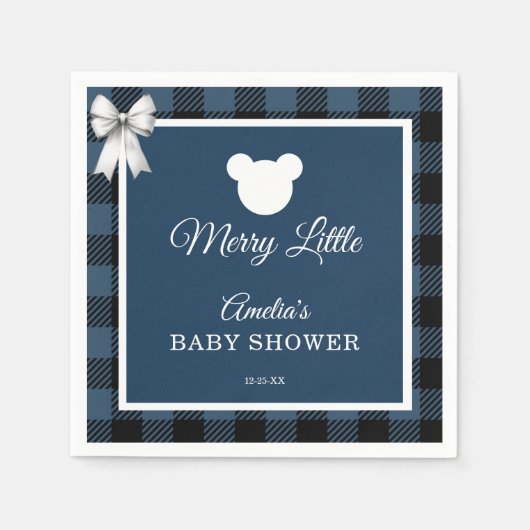 Blue Buffalo Plaid Bear Baby Shower Napkins Serviette (Vorderseite)