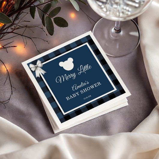 Blue Buffalo Plaid Bear Baby Shower Napkins Serviette