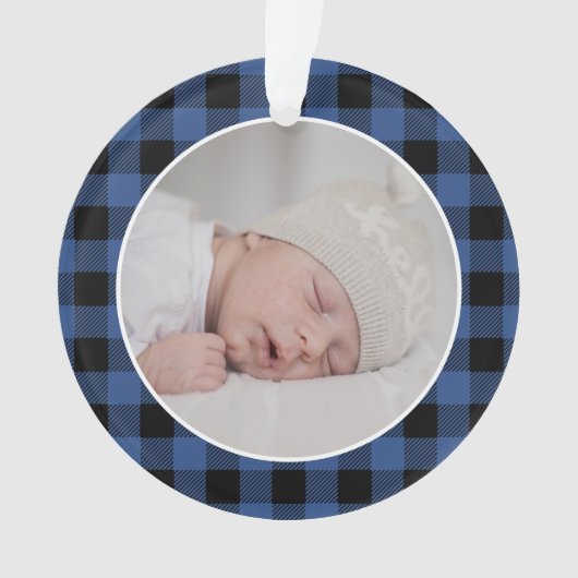 BLUE BUFFALO PLAID NAME Photo Christmas Keepsake Ornament (Vorderseite)