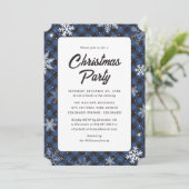 Blue Buffalo Plaid Snowflake Christmas Party Einladung (Stehend Vorderseite)