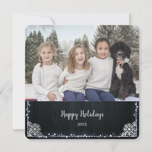 Blue Bulbs White Frame Dunkelholz Foto Weihnachten (Rückseite)