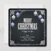 Blue Bulbs White Frame Dunkelholz Foto Weihnachten (Vorderseite)