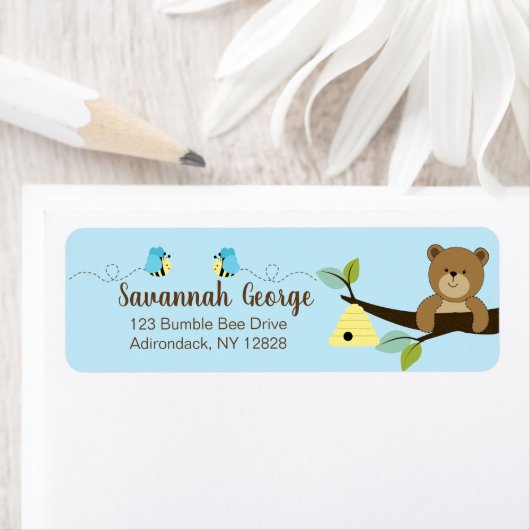 Blue Bumble Bee and Honey Bear Address Labels (Insitu)