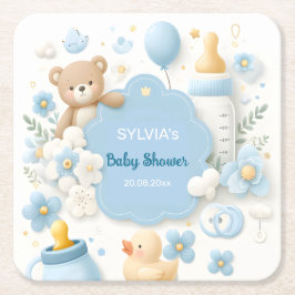 Blue Bundle Joy: Baby Boy Shower Rechteckiger Pappuntersetzer