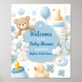 Blue Bundle Joy:Teddy Bear Baby Boy Dusche Willkom Poster