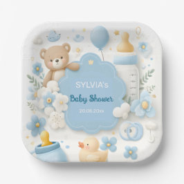 Blue Bundle Joy: Teddy Bear Baby Boy Shower Pappteller