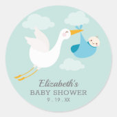 Blue Bundle Stork Boy Baby Dusche Runder Aufkleber (Vorderseite)