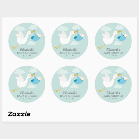 Blue Bundle Stork Boy Baby Dusche Runder Aufkleber (Blatt)