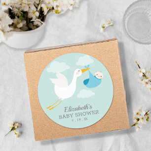 Blue Bundle Stork Boy Baby Dusche Runder Aufkleber