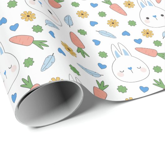 Blue Bunnies Carrots Spring Ostermuster Geschenkpapier (Rolleneckpunkt)