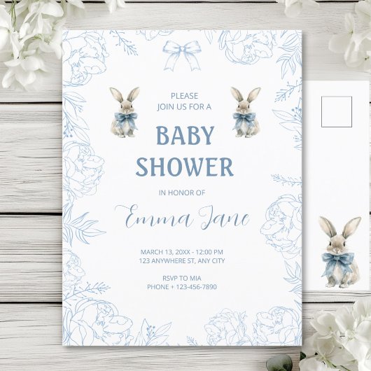 Blue Bunny Baby Dusche Postkarte