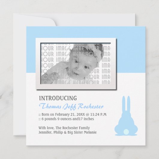 Blue Bunny Birth Ankündigung (Vorderseite)