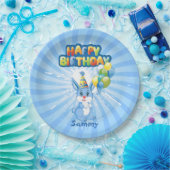 Blue Bunny Birthday Cartoon Pappteller (Party)