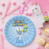 Blue Bunny Birthday Cartoon Pappteller (Party)