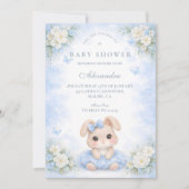 Blue Bunny Blumen-Babyshower Einladung (Vorderseite)
