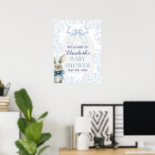 Blue Bunny Floral Baby Dusche Begrüßungszeichen Poster (Heimbüro)