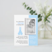 Blue Bunny Foto Geburtstag Einladung (Stehend Vorderseite)