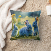Blue Bunny Garden: Watercolor Style Pillow Kissen (Decke)