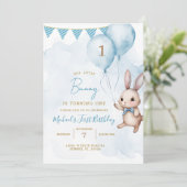 Blue Bunny Oster Geburtstagsparty Einladung (Stehend Vorderseite)