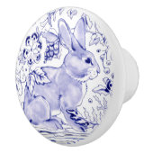 Blue Bunny Rabbit Floral Delft Dedham Keramik Pull Keramikknauf (Rechts)