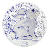 Blue Bunny Rabbit Floral Delft Dedham Keramik Pull Keramikknauf (Vorderseite)