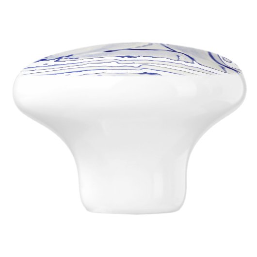 Blue Bunny Rabbit Floral Delft Dedham Keramik Pull Keramikknauf (Seitenansicht)