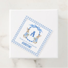 Blue Bunny Rabbit Gingham Monogram Wappen Geschenkanhänger