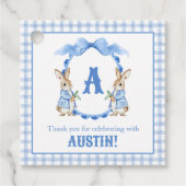 Blue Bunny Rabbit Gingham Monogram Wappen Geschenkanhänger (Vorderseite)