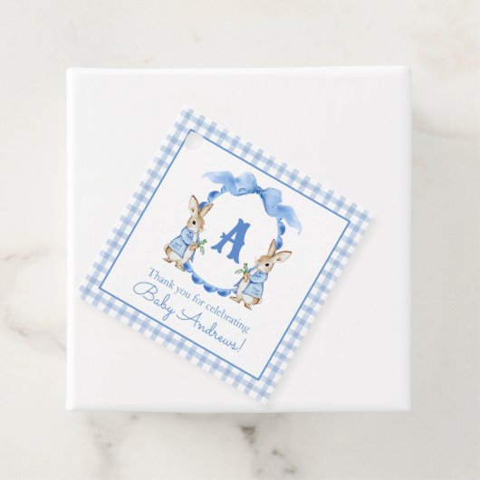 Blue Bunny Rabbit Gingham Monogram Wappen Geschenkanhänger (Beispiel)
