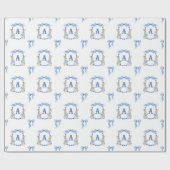 Blue Bunny Rabbit Gingham Monogram Wappen Geschenkpapier (Flach)