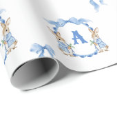 Blue Bunny Rabbit Gingham Monogram Wappen Geschenkpapier (Rolleneckpunkt)