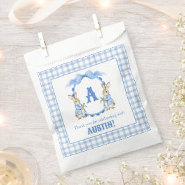 Blue Bunny Rabbit Gingham Monogram Wappen Geschenktütchen