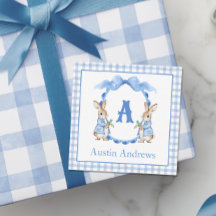 Blue Bunny Rabbit Gingham Monogram Wappen