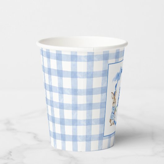 Blue Bunny Rabbit Gingham Monogram Wappen Pappbecher (Rechts)