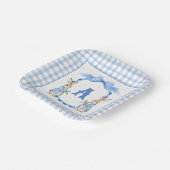 Blue Bunny Rabbit Gingham Monogram Wappen Pappteller (Gewinkelt)
