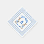 Blue Bunny Rabbit Gingham Monogram Wappen Serviette (Ecke)