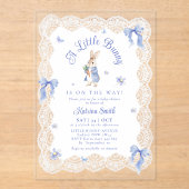 Blue Bunny Rabbit Lace Baby Shower Acryleinladungen (Vorderseite)