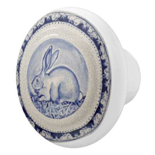 Blue Bunny Rabbit Plate Delft Dedham Keramik Pull Keramikknauf (Rechts)