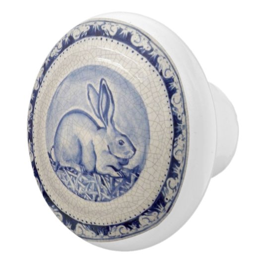 Blue Bunny Rabbit Plate Delft Dedham Keramik Pull Keramikknauf (Rechts)