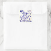 Blue Bunny Rabbit Vermisst Sie Niedliche Kunst Quadratischer Aufkleber (Tasche)