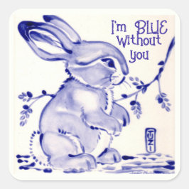 Blue Bunny Rabbit Vermisst Sie Niedliche Kunst Quadratischer Aufkleber
